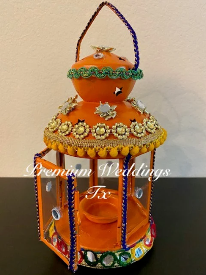 Handmade Embellished Orange Lanterns, Lanterns, Centerpieces, Decorations, Shaadi Decor, Wedding Decor, Handmade Lanterns, Handmade Shaadi Decor, Handmade Pithi Decor, Handmade Mayoon Decor, Dholki Decor, Sangeet decor, Haldi decor