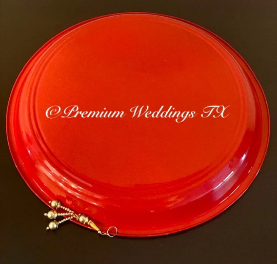 Red Multi Flower Stone Embellished Thaal - Premium Weddings TX