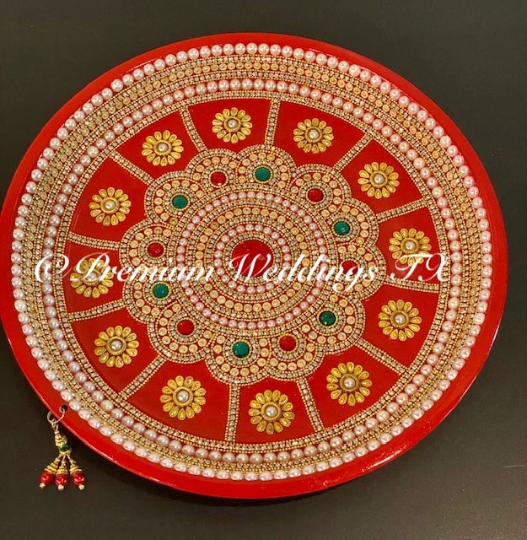 Red Multi Stone Embellished Thaal - Premium Weddings TX