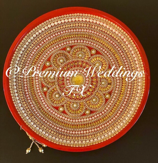 Red Pearl & Gold Mehndi Thaal - Premium Weddings TX