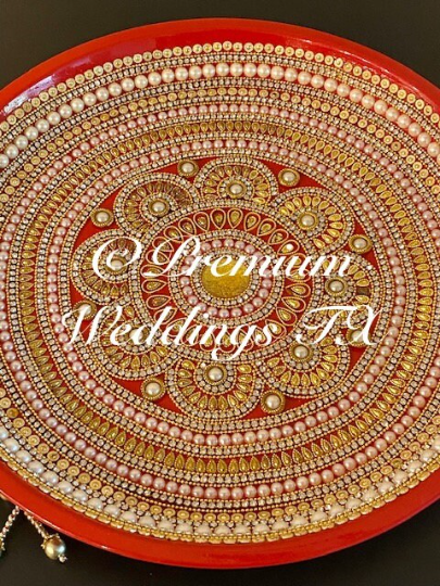 Red Pearl & Gold Mehndi Thaal - Premium Weddings TX