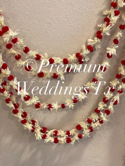Eco-Friendly Red Pom Pom Flower Backdrop Garlands - Premium Weddings TX