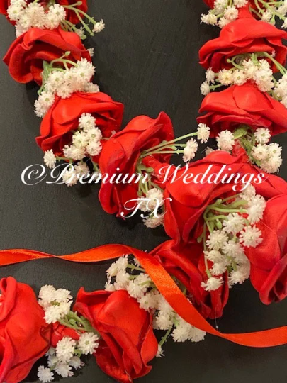Red Rose Baby's Breath Artificial Handmade Garlands - Set of 2 - Premium Weddings TX