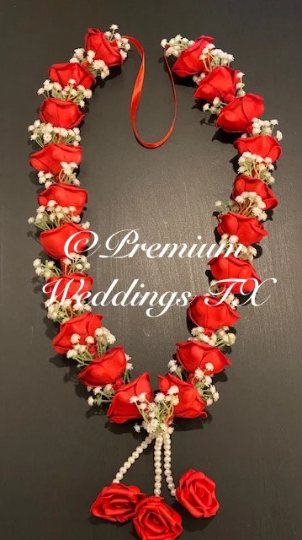Red Rose Baby's Breath Artificial Handmade Garlands - Set of 2 - Premium Weddings TX