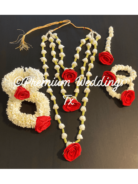 Red Rose Necklace Gajra Set