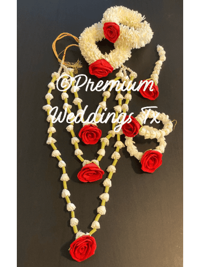 Red Rose Necklace Gajra Set