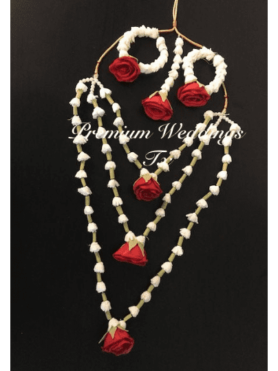 Red Rose Necklace Gajra Set