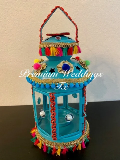 Handmade Embellished Teal Lantern - 1 PC - Premium Weddings TX