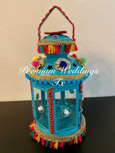 Handmade Embellished Teal Lanterns, Lanterns, Centerpieces, Decorations, Shaadi Decor, Wedding Decor, Handmade Lanterns, Handmade Shaadi Decor, Handmade Pithi Decor, Handmade Mayoon Decor, Dholki Decor, Sangeet decor, Haldi decor