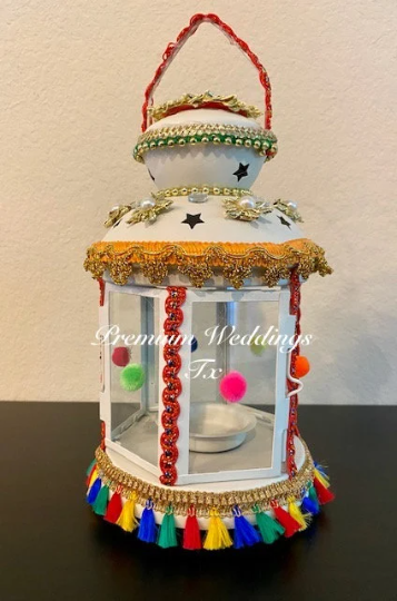 Handmade Embellished White Lantern - 1 PC - Premium Weddings TX
