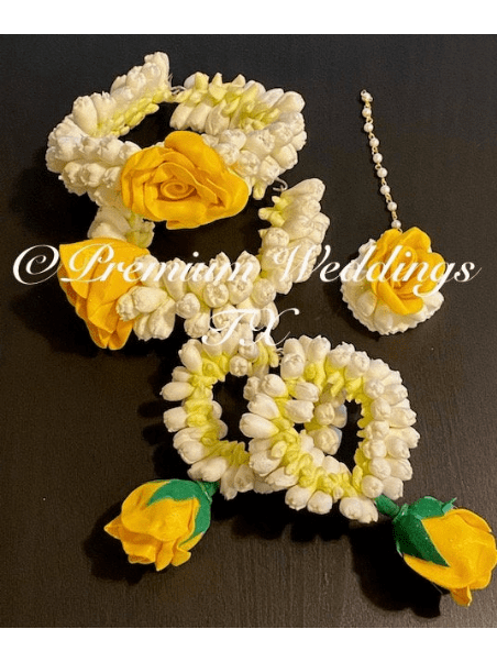Yellow Mogra Bud Gajra Set - Premium Weddings TX