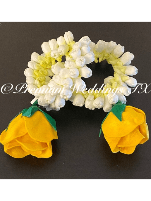 Yellow Mogra Bud Gajra Set - Premium Weddings TX