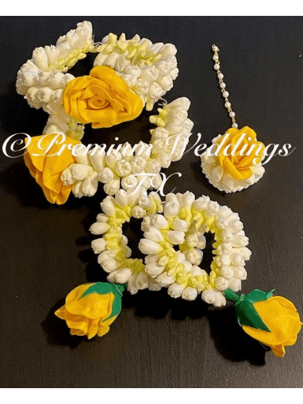 Yellow Mogra Bud Gajra Set - Premium Weddings TX