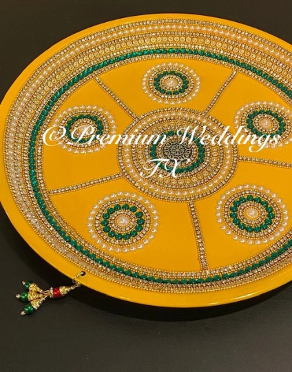 Yellow Green Mandala Thaali - Premium Weddings TX