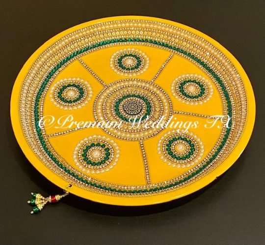 Yellow Green Mandala Thaali - Premium Weddings TX