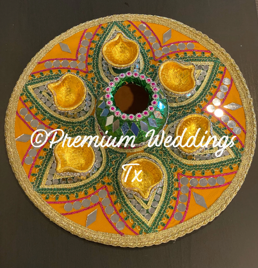 Yellow Green Clay Matki/Diya Mehndi Thaali - Premium Weddings TX