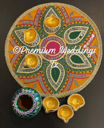 Yellow Green Clay Matki/Diya Mehndi Thaali - Premium Weddings TX