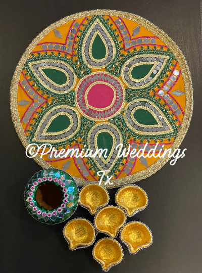 Yellow Green Clay Matki/Diya Mehndi Thaali - Premium Weddings TX