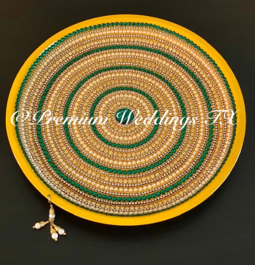 Yellow Green Spiral Mehndi Thaali - Premium Weddings TX