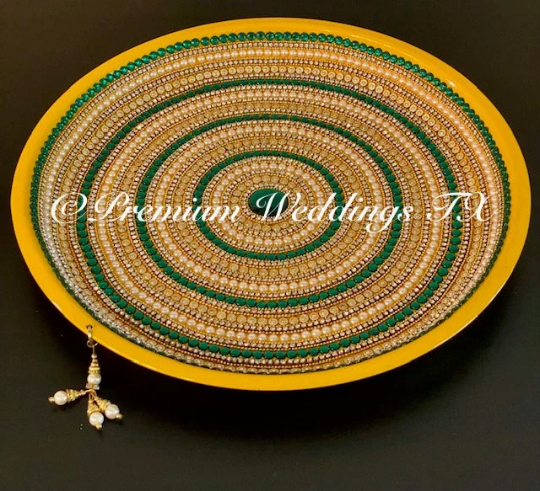Yellow Green Spiral Mehndi Thaali - Premium Weddings TX