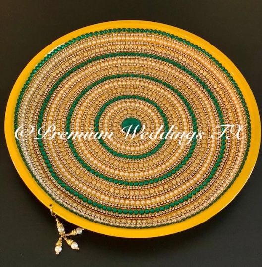 Yellow Green Spiral Mehndi Thaali - Premium Weddings TX