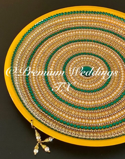 Yellow Green Spiral Mehndi Thaali - Premium Weddings TX
