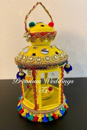 Handmade Embellished Yellow Lantern - 1 PC - Premium Weddings TX