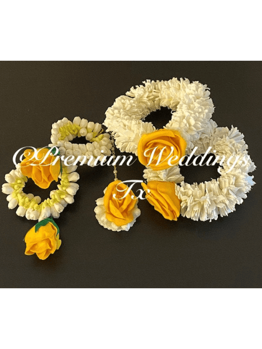 Yellow Mogra Earrings Tikka Set - Premium Weddings TX