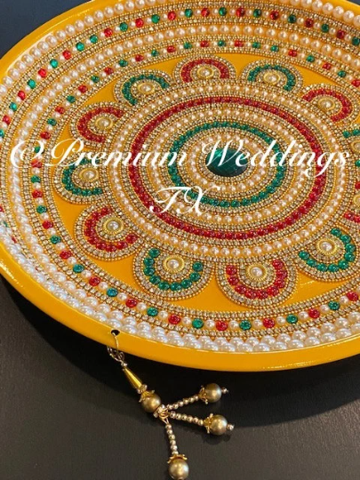 Yellow MultiStone Flower Thaali - Premium Weddings TX