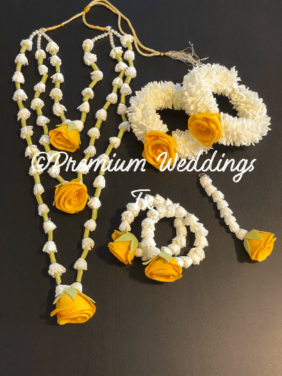 Yellow Necklace Gajra Set - Premium Weddings TX