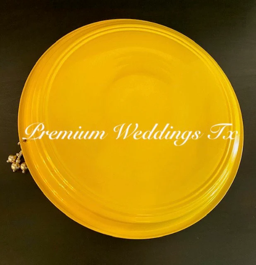 Yellow Red Spiral Mehndi Thaali - Premium Weddings TX
