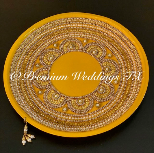 Yellow Pearl & Flower Mandala Mehndi Thaali - Premium Weddings TX