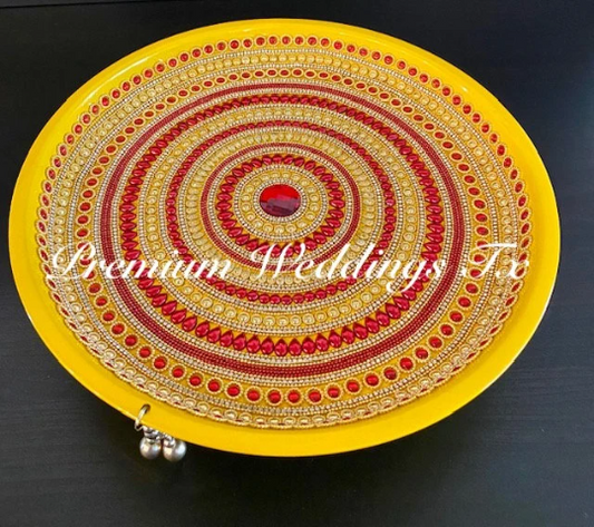 Yellow Red Spiral Mehndi Thaali - Premium Weddings TX