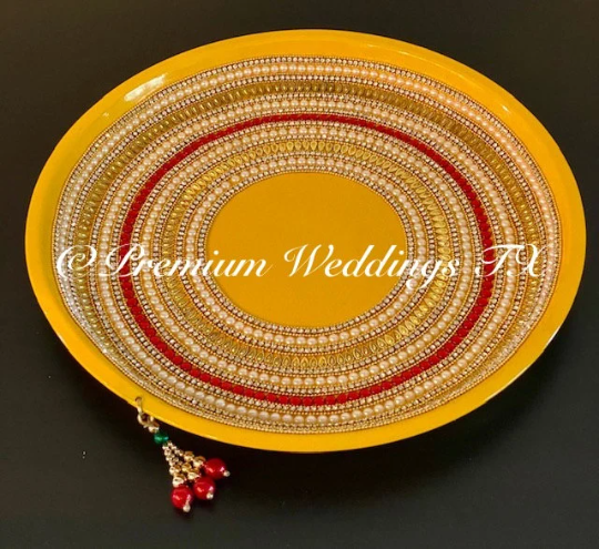 Yellow Red & Pearl Spiral Mehndi Thaali, Mehndi Thaal, Mehndi Plates, Mehndi Thaali, Puja Thaali, Mehndi Decor, Mehndi, Haldi, Haldi Decor, Shaadi Decor, Shagun, Home Decor, Indian Wedding, Punjabi Wedding, Pakistani Wedding, Centerpiece Decor, Wedding Decor, Pearl Gold Embellished Thaali, Red Thaali, Embellished Thaali, Embellished Thaals, Thaali, Mehndi Thaals, Thaals