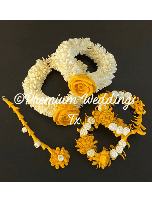 Yellow Gajra Set - Elegant - Premium Weddings TX