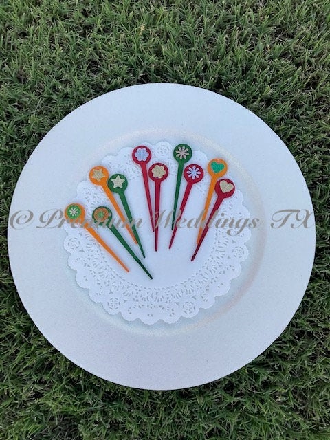 Embellished Assorted Colors Food Picks - 30Ct - Premium Weddings TX