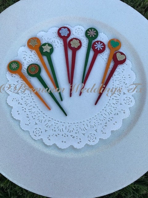 Embellished Assorted Colors Food Picks - 30Ct - Premium Weddings TX