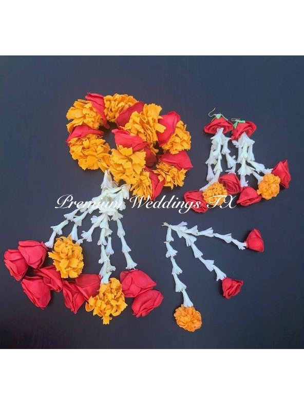 Yellow & Red Flower Kalire Gajra Set