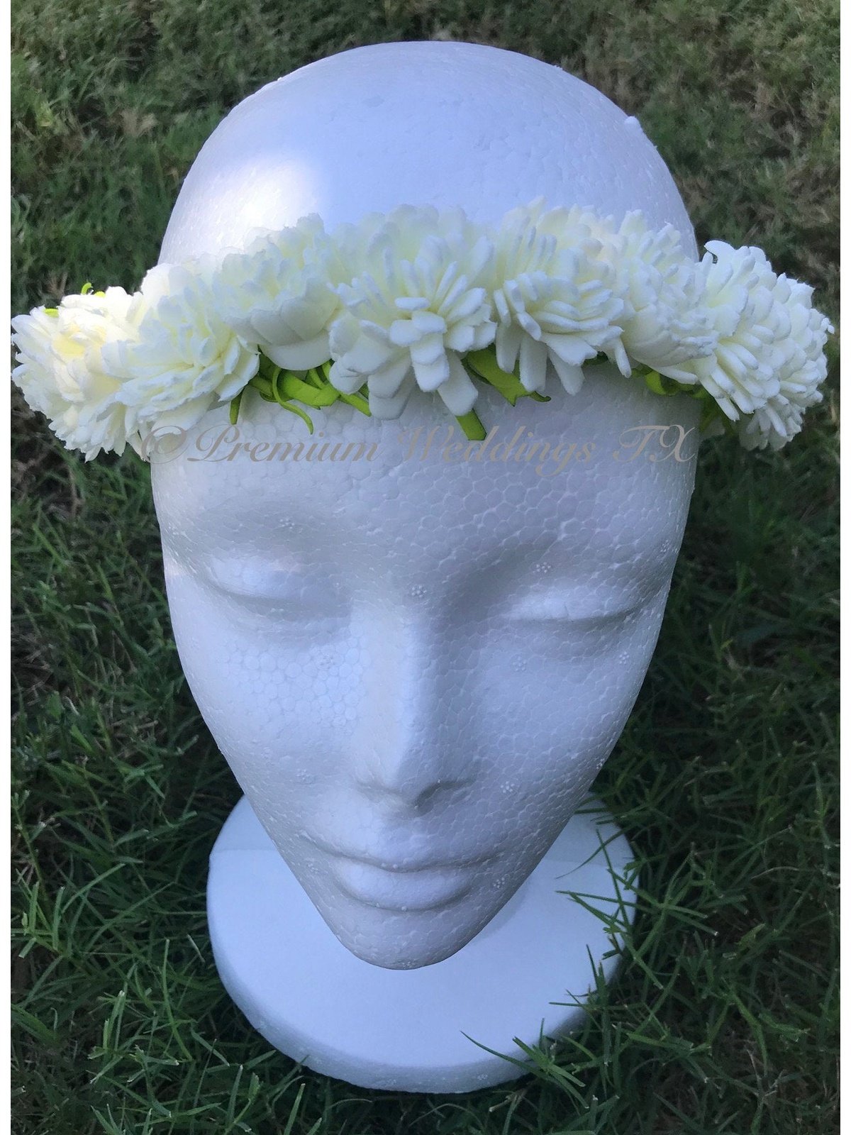 White Frill Head Wreath - 1 - Premium Weddings TX