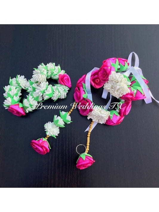 Dark Pink Rose Bud Flower Gajras Set - Premium Weddings TX