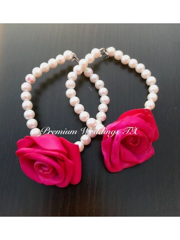 Rose Bud Freshwater Pearl Gajra Bangles - 2Ct - Premium Weddings TX
