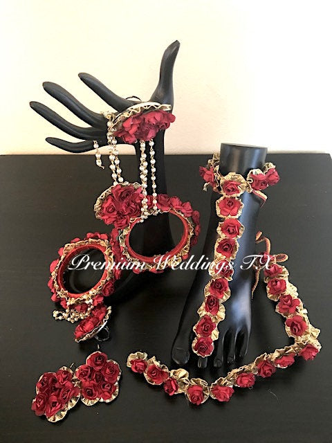 Red Flower Anklet Gajra Set