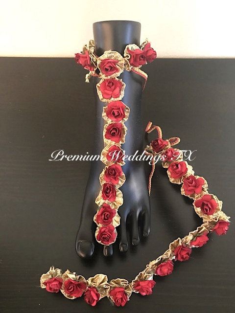 Red Flower Anklet Gajra Set
