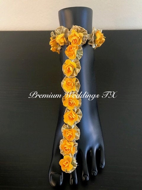 Yellow Flower Anklet Gajra Set - Premium Weddings TX