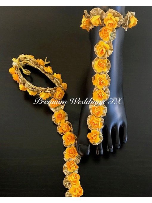 Yellow Flower Anklet Gajra Set - Premium Weddings TX