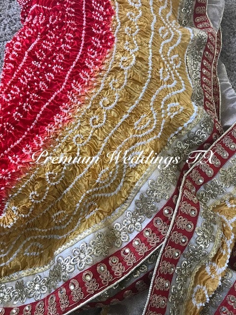 Yellow & Orange Bandhini Dupatta - 1Ct - Premium Weddings TX