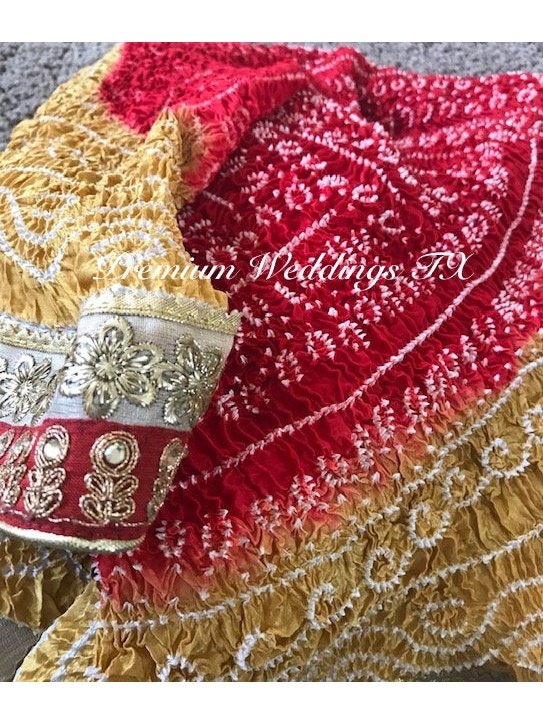 Yellow & Orange Bandhini Dupatta - 1Ct - Premium Weddings TX
