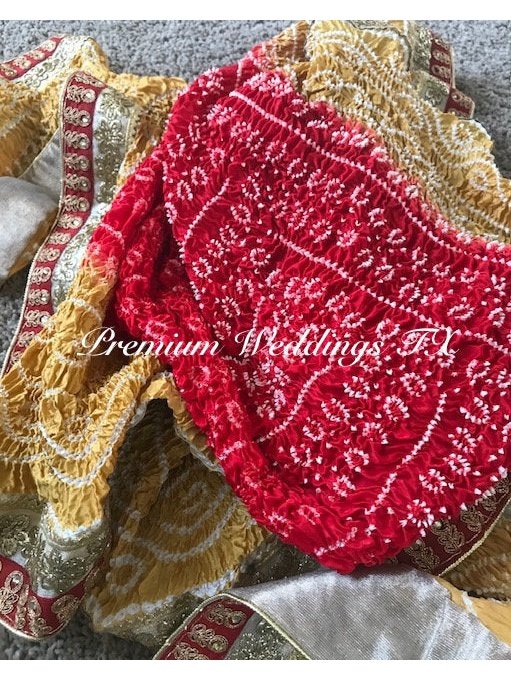 Yellow & Orange Bandhini Dupatta - 1Ct - Premium Weddings TX