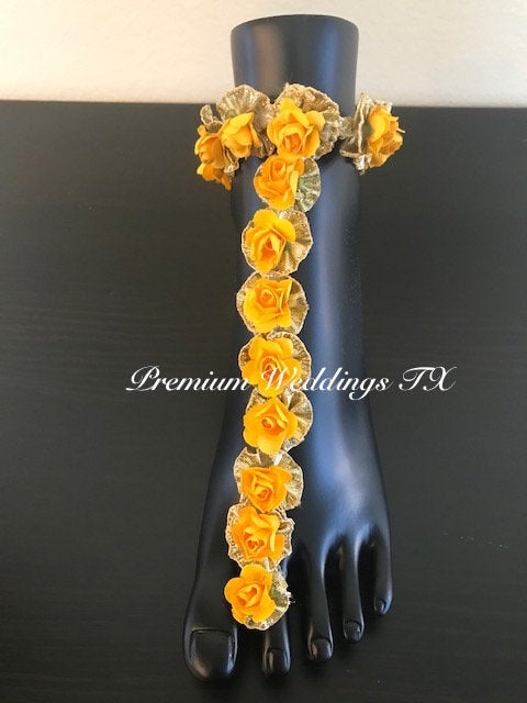 Yellow Flower Anklet Gajra Set - Premium Weddings TX