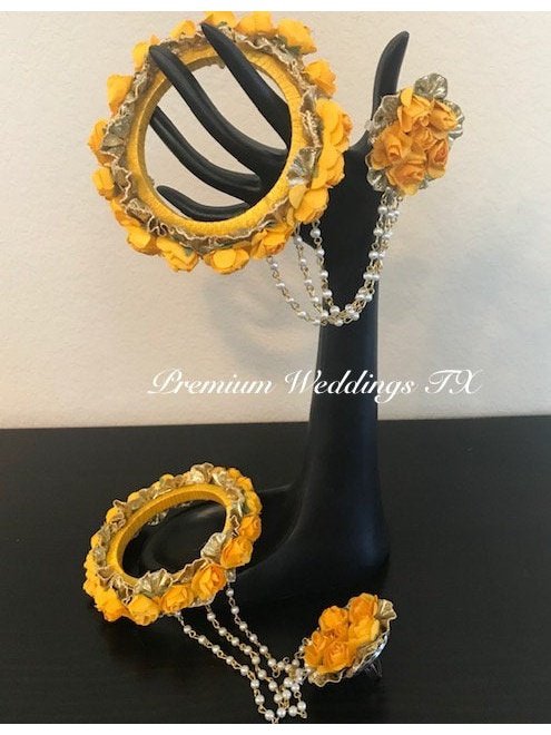 Yellow Flower Anklet Gajra Set - Premium Weddings TX